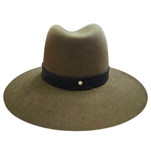 Janessa Leone Olive Felt Fedora with Black Band